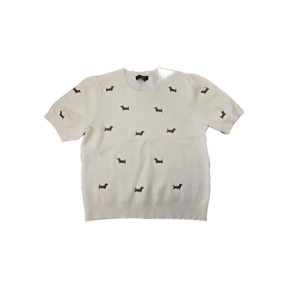 New Cream CALLIGRAPHIE Dachshund Weiner Polyester Dog Mid Sleeve Shirt Sweater - Picture 3 of 3